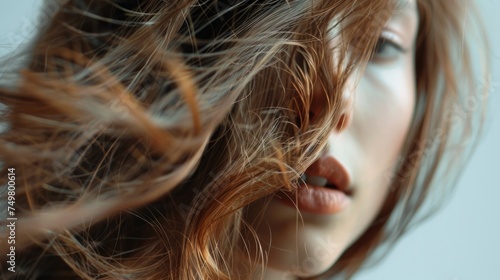 Close-up shot of a woman with long hair, suitable for beauty and fashion concepts