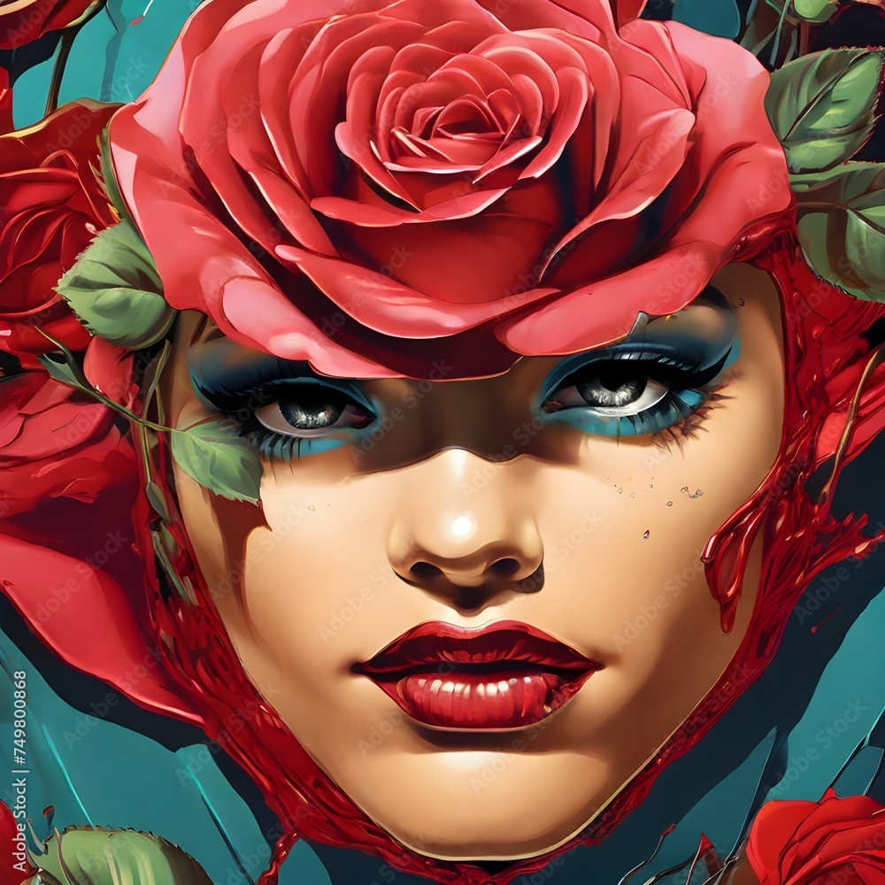 a Ilustraction of a rose with a face, comic style, 90 comic style, 3K, detail Generative AI