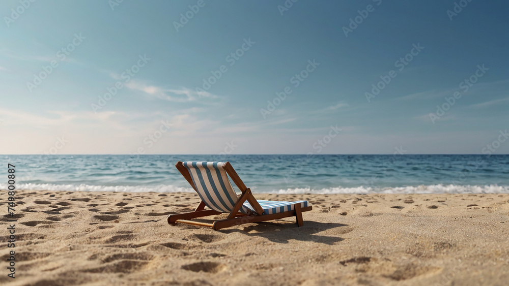 Beach chair on the sand by the sea. 3d rendering