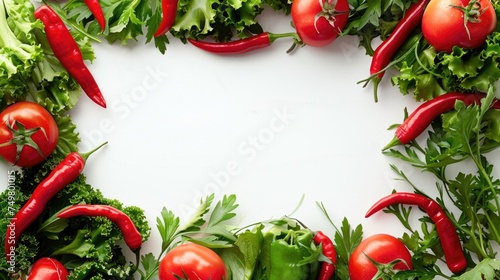 Circular wreath made of fresh vegetables and herbs  perfect for food presentations