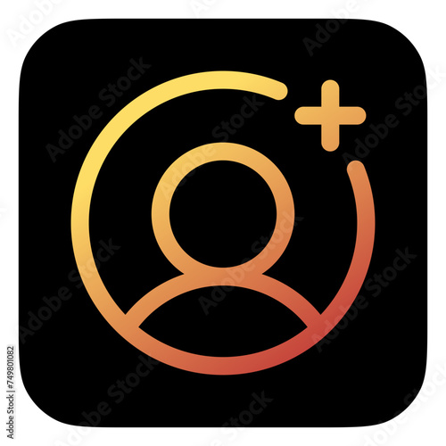 Vector follow, add user icon. Black, white background. Perfect for app and web interfaces, infographics, presentations, marketing, etc.