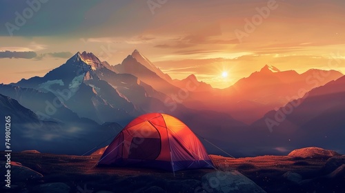 tourist tent camping in mountains 