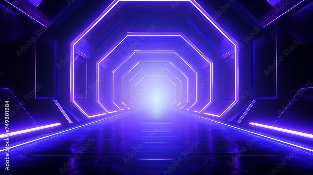 Neon Hexagon Tunnel Background with Fluorescent Glowing Light Lines. Futuristic Technology Concept. Neon Hexagon Tunnel Background with Fluorescent Glowing Light Lines. Futuristic Technology Concept.