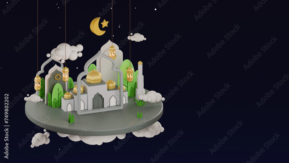 Obraz premium 3d mosque illustration islamic banner