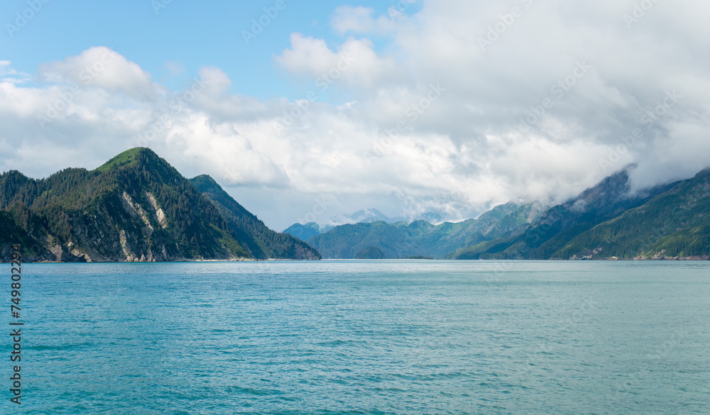 View of Resurrection Bay from the cruising boat. Kenai Fjords National Park. Alaska.