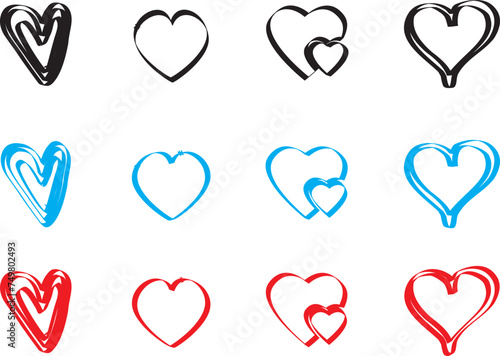 Design red heart shapes icons set. Simple illustration of 50 heart love day valentine vector icons for web 