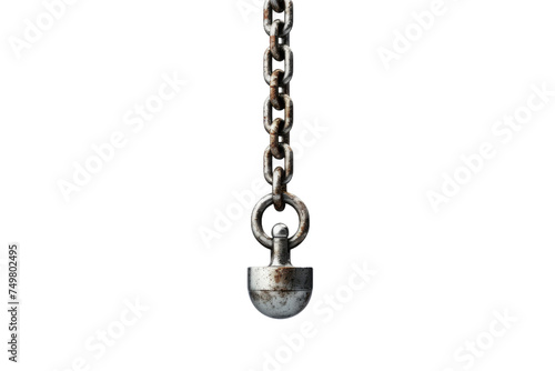Metal Chain With Hook. A metal chain with a hook attached to one end, designed for securing or hanging items. The chain is sturdy and durable, ideal for heavy-duty applications.