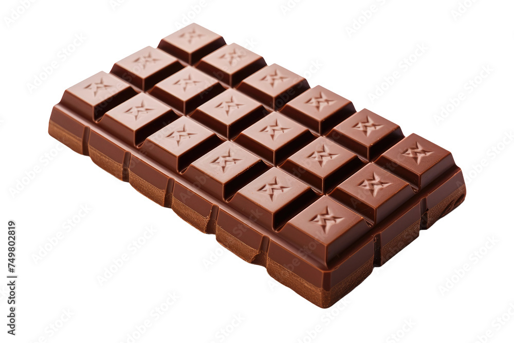 Close Up of a Chocolate Bar. A close up view of a single chocolate bar positioned on a stark white background. The chocolate bar appears rich and textured with visible details of it surface and edges. Close Up of a Chocolate Bar. A close up view of a single chocolate bar positioned on a stark white background. The chocolate bar appears rich and textured with visible details of it surface and edges.