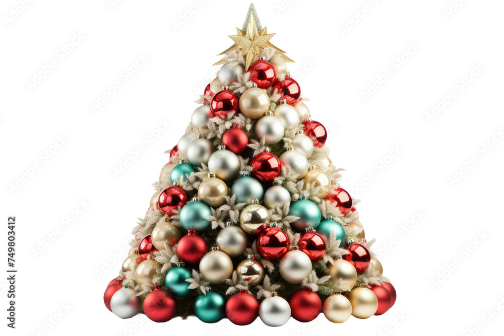 Decorated Christmas Tree With Ornaments. A Christmas tree adorned with colorful ornaments on top of it, creating a festive and joyous atmosphere. on White or PNG Transparent Background. Decorated Christmas Tree With Ornaments. A Christmas tree adorned with colorful ornaments on top of it, creating a festive and joyous atmosphere. on White or PNG Transparent Background.