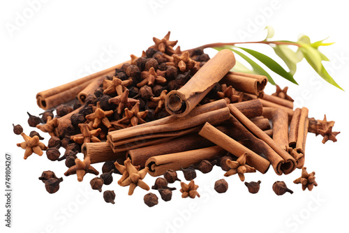 Wallpaper Mural Pile of Cinnamon Sticks and Star Anise. A collection of aromatic cinnamon sticks and star anise arranged neatly on a plain white surface. on White or PNG Transparent Background. Torontodigital.ca