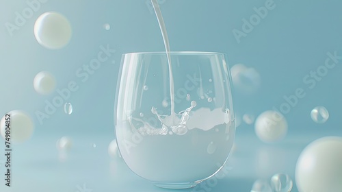 Pouring organic milk in glass on blue background. Nature's goodness in a glass: Witness the beauty of pouring organic milk on this occasion.