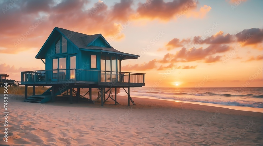 Baywatch house on the beach at sunset from Generative AI Baywatch house on the beach at sunset from Generative AI