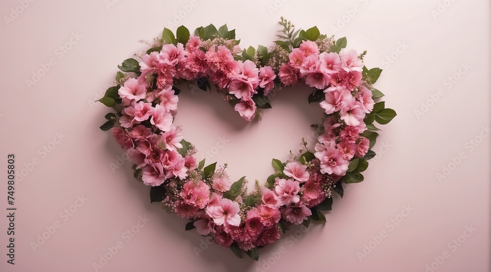 Heart shaped wreath of pink flowers from Generative AI Heart shaped wreath of pink flowers from Generative AI