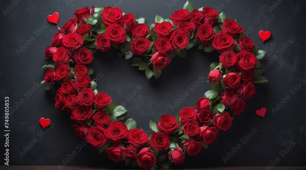 Heart shaped wreath of red roses from Generative AI