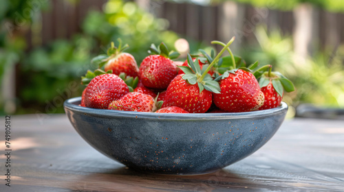 Fresh ripe delicious strawberries in  ceramic bowl
