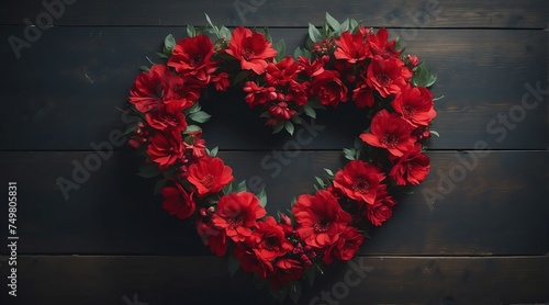 Heart shaped wreath of red flowers from Generative AI