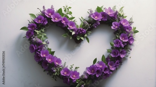 Heart shaped wreath of purple flowers from Generative AI