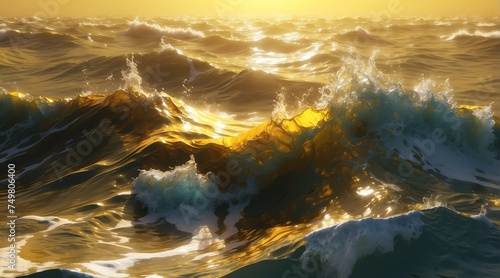 Yellow sea ocean waves water texture from Generative AI