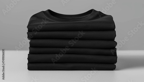 stack of folded black tshirt isolated in plain background