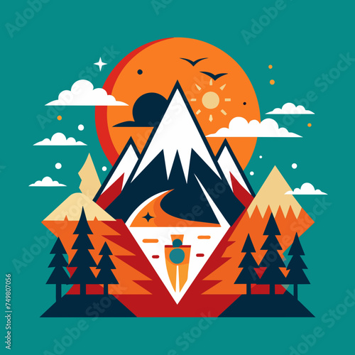 T-Shirt Sticker Design of a bold minimalist graphic capturing the spirit of adventure