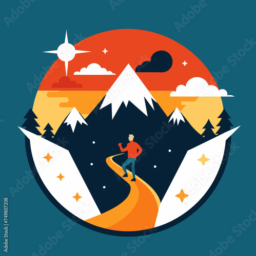 T-Shirt Sticker Design of a bold minimalist graphic capturing the spirit of adventure