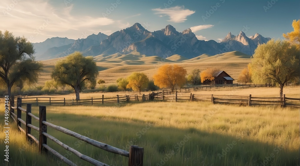 Picturesque landscape of a fenced ranch from Generative AI