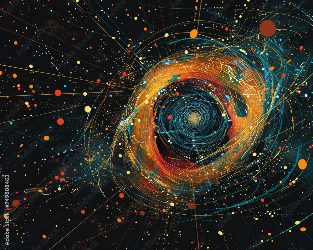 Educational posters on physics theories using typography to draw parallels between cosmic and familial relationships Educational posters on physics theories using typography to draw parallels between cosmic and familial relationships