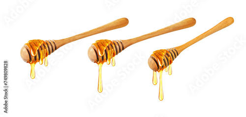 Honey dipper isolated, Organic product from the nature for healthy with traditional style, PNG transparency