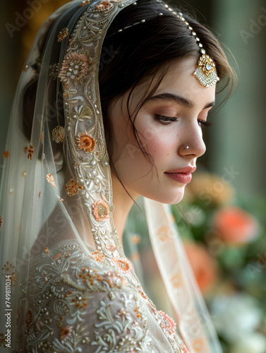 The Bride Radiance: A Bridal Gown Adorned with Elegant Chikankari and Sparkling Swarovski.