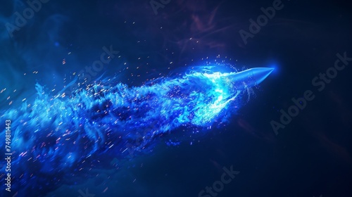 A vivid portrayal of a rocket mid launch its trail a cascade of luminous blue pixels disintegrating into the atmosphere metaphorically showing the rocket breaking through the barriers of © Sara_P
