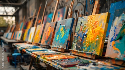 Art Studio Full of Colorful Easels and Paintings