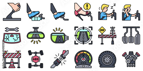 Car accident and safety related filled icon set 3