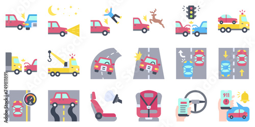 Car accident and safety related flat icon set 2