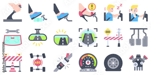 Car accident and safety related flat icon set 3