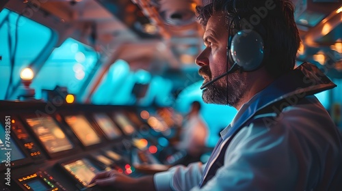Captain in Control Room of a Ship in Serene Maritime Themes