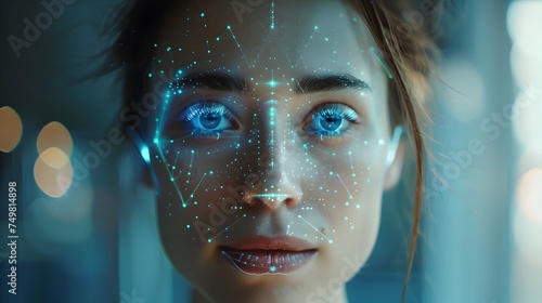 Futuristic Facial Recognition Technology with Blue Glowing Eyes