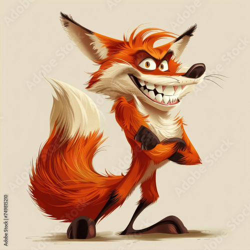 isolated red fox with a smile, funny cartoon character