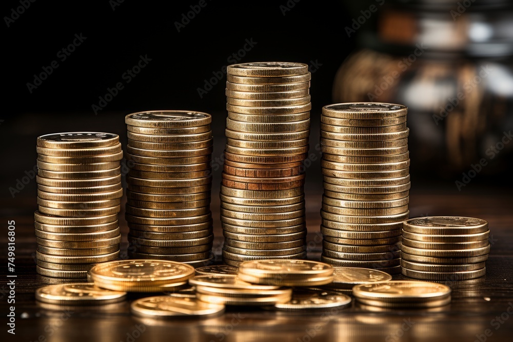 Large stack of gold coins for sale on photo stock website, financial wealth and investment concept Large stack of gold coins for sale on photo stock website, financial wealth and investment concept