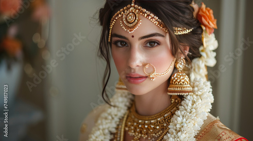 Bridal Tradition: A White Kanjeevaram Saree with Golden Zari.