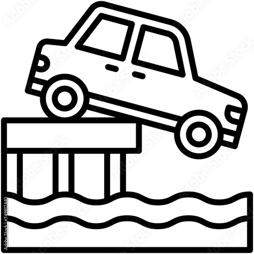 Car falling into water icon, car accident and safety related vector illustration