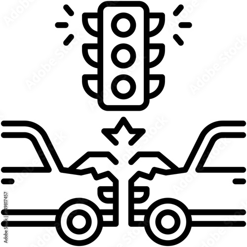 Cars crash and traffic light icon, car accident and safety related vector illustration