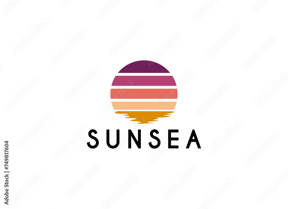 Summer beach coast island logo, sunset island nature logo design Summer beach coast island logo, sunset island nature logo design
