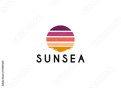 Summer beach coast island logo, sunset island nature logo design