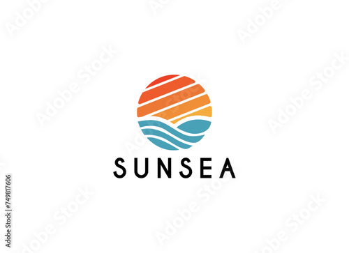Summer beach coast island logo, sunset island nature logo design
