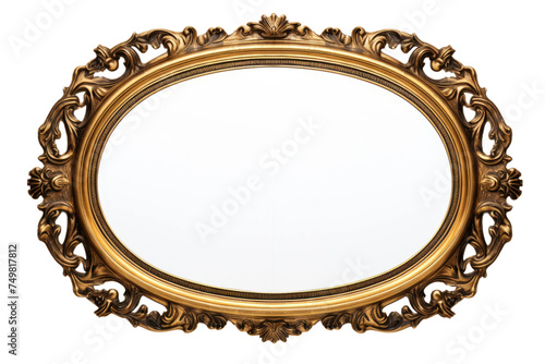 Elegant Gold Framed Mirror. A luxurious gold framed mirror is displayed against a clean white background. The mirror reflects light, showcasing its ornate design and enhancing any rooms decorate.