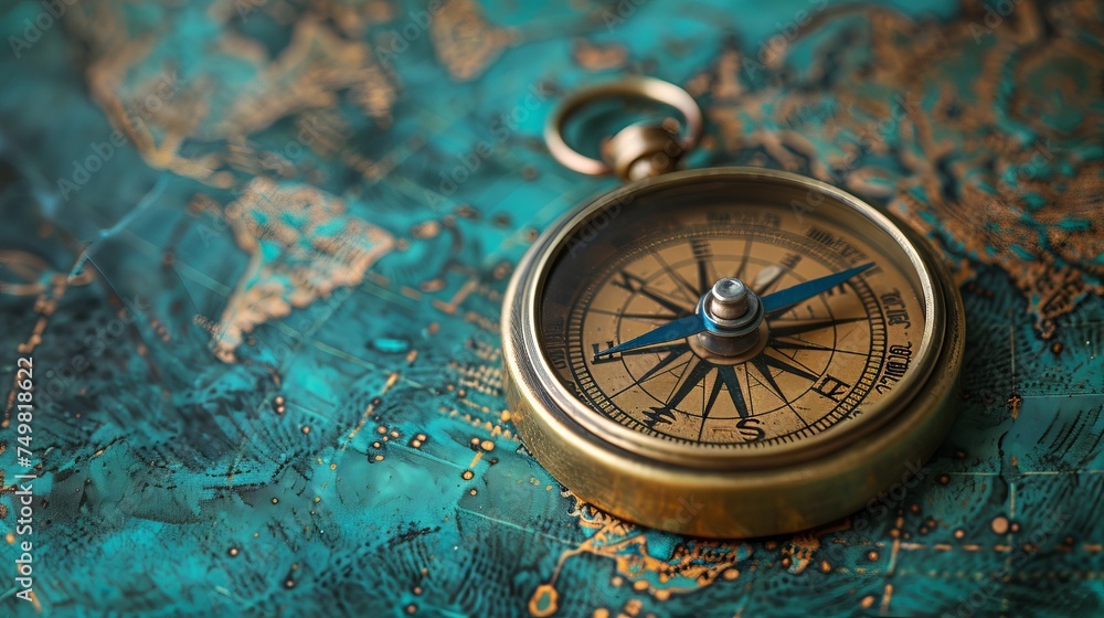 Vintage Compass on a Detailed World Map