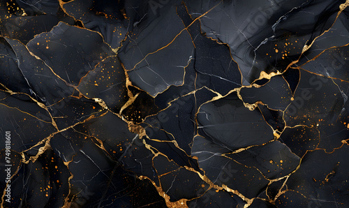 Texture of Black Marble with Gold Veins,Generative AI 