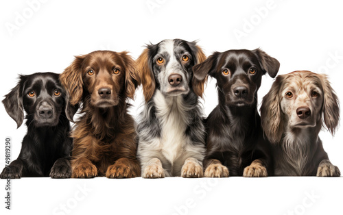 Group of Dogs Sitting Together. A group of dogs of various breeds and sizes sitting closely next to each other on the grassy ground showing a sense of unity and companionship. © Muhammad