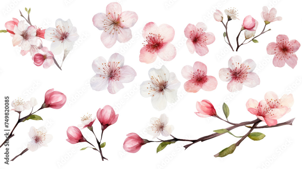 Set of watercolor wildflowers painting isolated on clear png background and transparent background. Fresh and nature concept for nature decorative and flower element, AI generative.