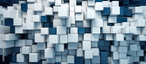 chaotic blue and white cubes. Futuristic technology background.